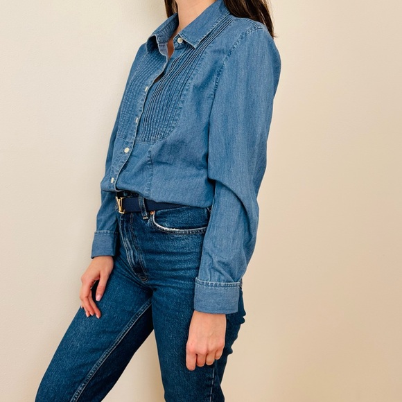 Vintage Tommy Hilfiger denim Button Down shirt pleated chambray medium wash - Picture 4 of 10